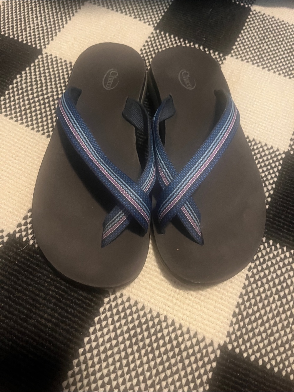 Chaco Blue Striped Webbing Flip Sandals